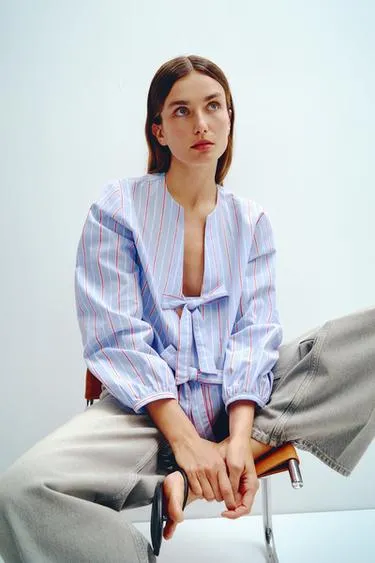 Блуза из поплина с бантами