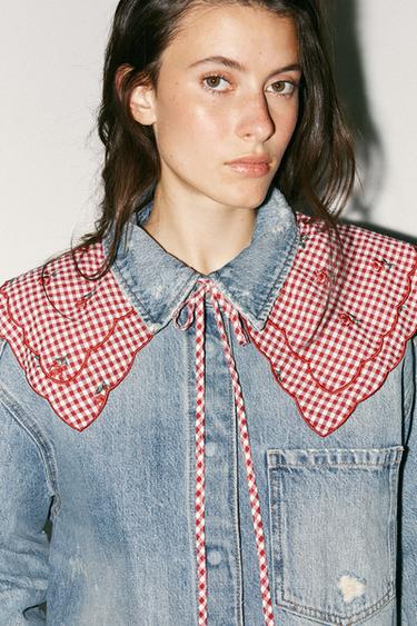 Zara Шарф-снуд в клетку виши с вышивкой купить с доставкой.