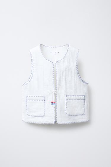 Zara Стеганый жилет с контрастной вышивкой купить с доставкой.