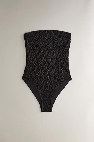 Zara Текстурированный пляжный купальник купить с доставкой.
