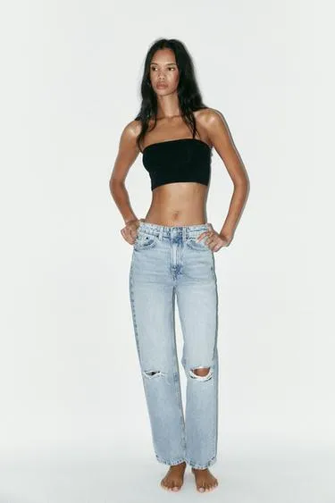 Джинсы MOM FIT с высокой посадкой и разрезами
