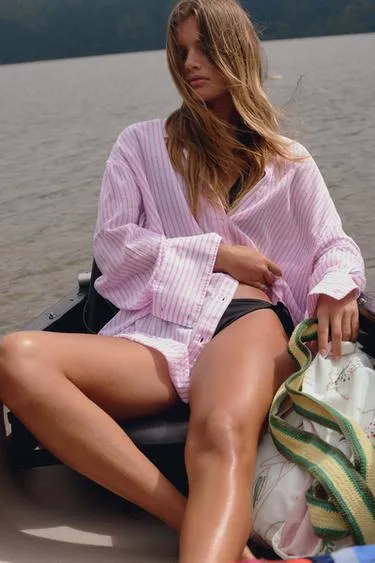 Рубашка оверсайз в полоску из газированного хлопка