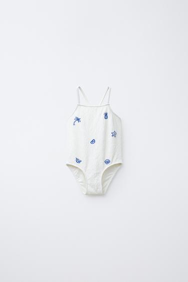 Zara Купальник с вышивкой и текстурой, 2-6 лет
