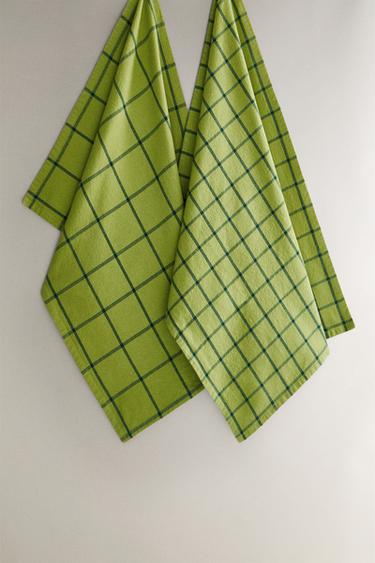 Zara Набор из двух хлопковых чайных полотенец в клетку