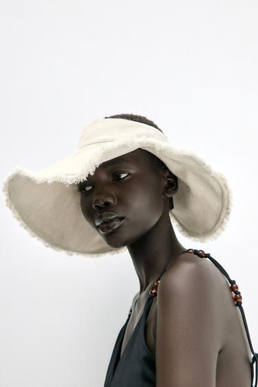 Zara Козырек из смесового льна с необработанной кромкой купить с доставкой.