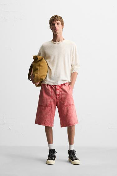 ШОРТЫ RELAXED FIT ИЗ ТКАНИ С ЭФФЕКТОМ ПОТЕРТОСТИ