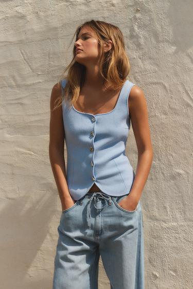 Zara Однотонный трикотажный топ-корсет купить с доставкой.