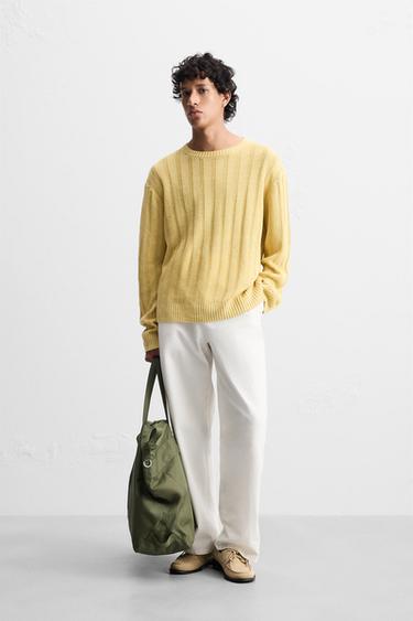 Zara Свитер из 100% льна в рубчик купить с доставкой.