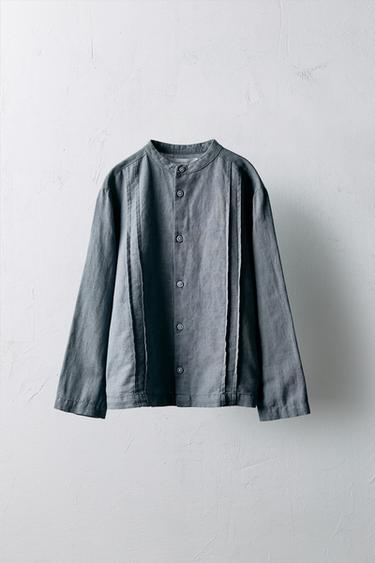 Zara Рубашка из плотной смесовой ткани (55% лен, 45% хлопок) с рельефными складками для детей от 6 до 10 лет - лимитированная коллекция