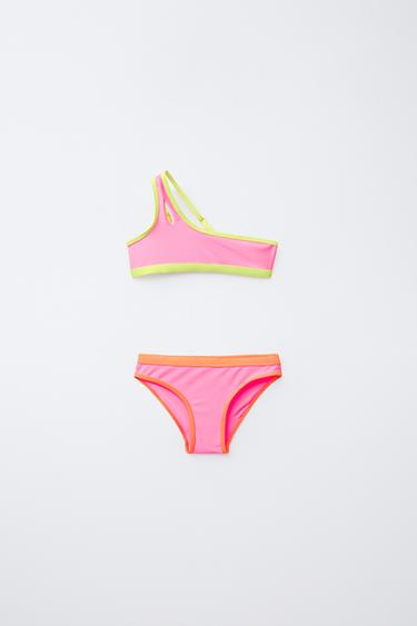 Zara Купальник яркий для девочек 6-14 лет с асимметричным верхом и отделкой