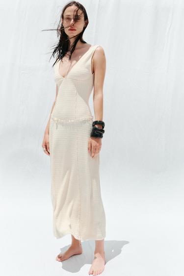 Zara Платье миди в стиле рустик купить с доставкой.
