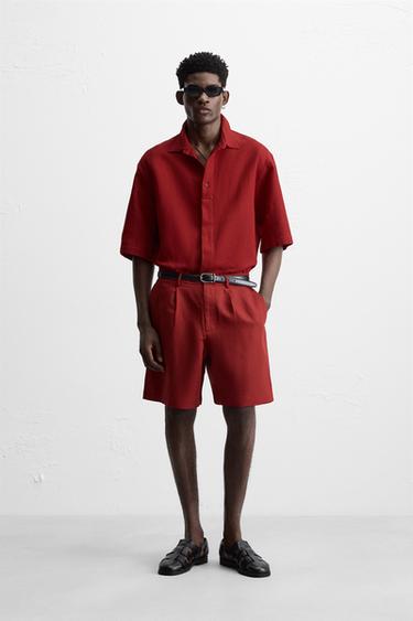 Zara Шорты из хлопка и льна с рельефным узором купить с доставкой.
