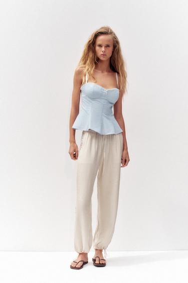 Zara Топ из поплина с баской и бантом купить с доставкой.