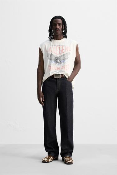 Zara Майка с эффектом потертости и принтом купить с доставкой.