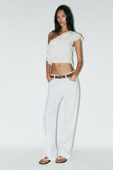 Zara Топ асимметричного кроя из шифона с воланами купить с доставкой.