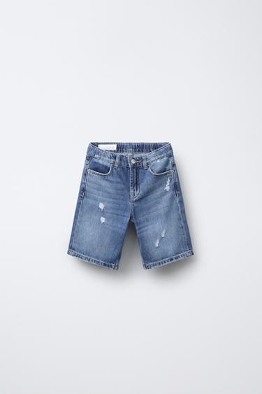 Zara Широкие джинсовые бермуды с принтом текста