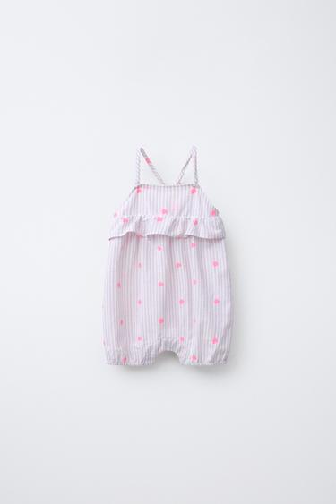 Zara Полукомбинезон в полоску с вышитыми цветами купить с доставкой.