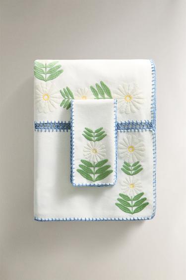 Zara Хлопковый скатерть с контрастной вышивкой