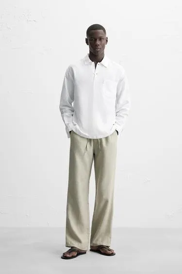 Рубашка поло из хлопка и льна- Заказать в России