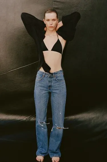 Джинсы со средней посадкой  и разрезами TRF WIDE LEG