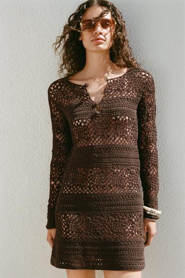 Zara Мини-платье с кружевом кроше купить с доставкой.