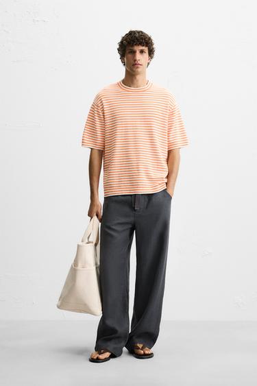 Zara Трикотажная футболка из рельефной ткани в полоску купить с доставкой.