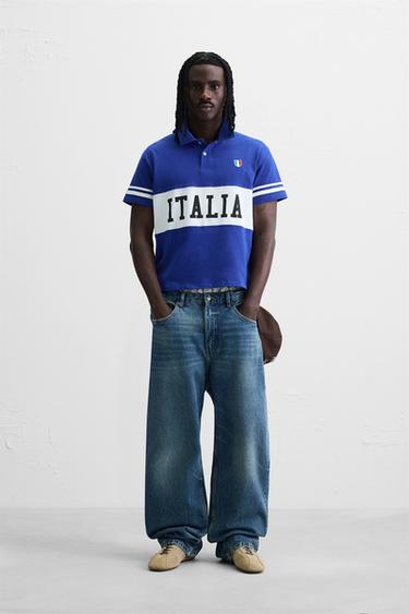 Zara Поло в стиле колор-блок с принтом «флаг»