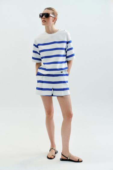 Zara Топ в полоску с короткими рукавами купить с доставкой.