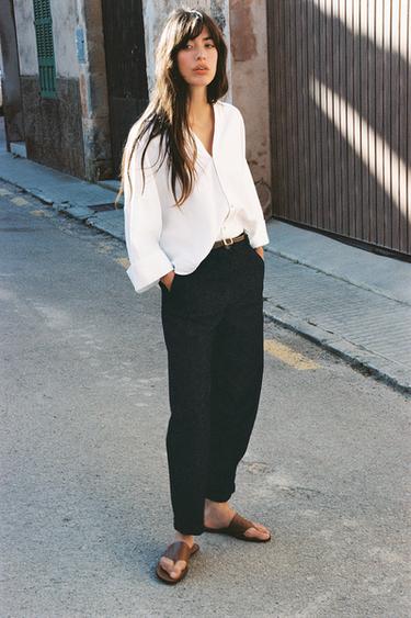 Zara Рубашка из смесового льна с широкими рукавами