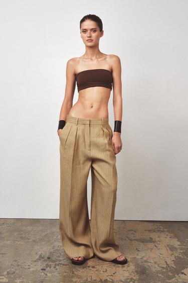 БРЮКИ ИЗ СМЕСОВОГО ЛЬНА В ПОЛОСКУ С ЗАЩИПАМИ — ZW COLLECTION