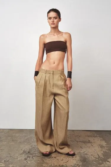 Брюки из смесового льна в полоску с защипами — ZW COLLECTION