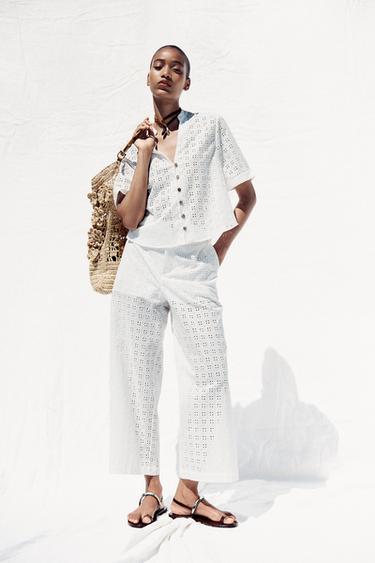 Zara Брюки-кюлоты с ажурной вышивкой