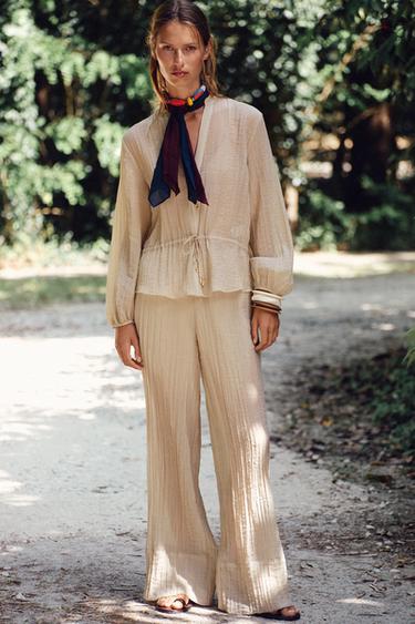 Zara Широкие брюки из полупрозрачной жатой ткани