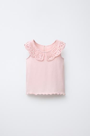 Zara Футболка с вязаным крючком воротником купить с доставкой.