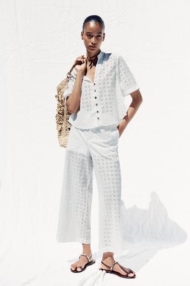 Zara Короткая рубашка с ажурной вышивкой