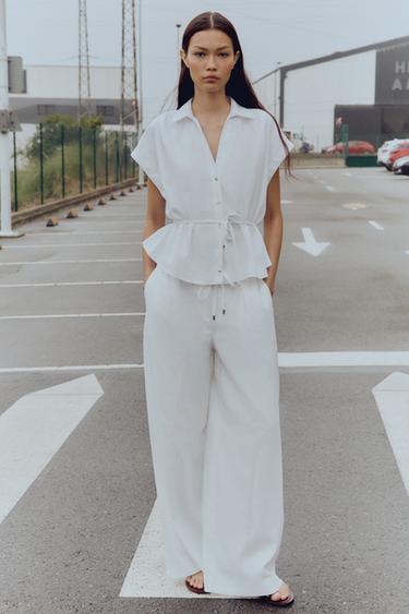 Zara Блуза из смесового льна с поясом