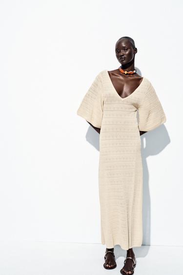 Zara Длинное трикотажное платье в технике «поинтелль» купить с доставкой.