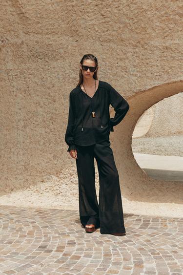 Zara Широкие полупрозрачные брюки купить с доставкой.