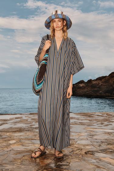 Zara Платье на поясе с расширенным низом в полоску LIMITED EDITION