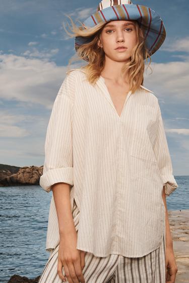 Zara Рубашка в полоску с разрезами LIMITED EDITION