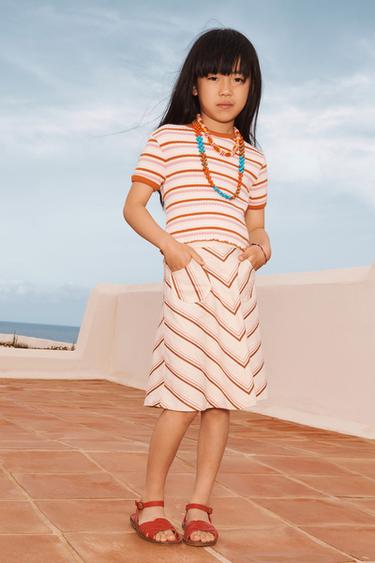 Zara Юбка-миди в полоску из лимитированной коллекции из хлопка и льна