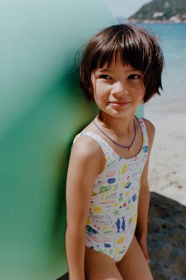 Zara 6-14 лет/ купальник с пляжным принтом