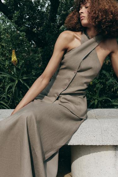 Zara Юбка миди из 100% льна — ZW COLLECTION