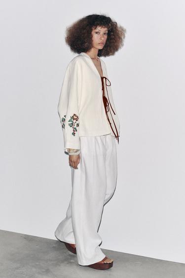 Zara Кимоно из 100% льна с вышивкой купить с доставкой.