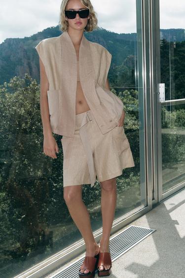 Zara Бермуды комбинированные из 100% льна, лимитированная серия