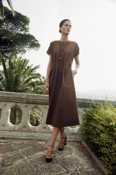 Zara Платье миди со сборками — ZW COLLECTION купить с доставкой.