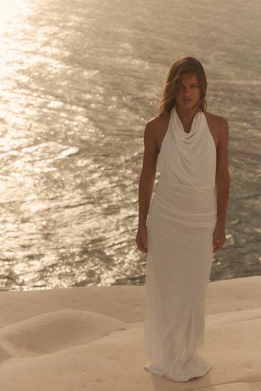 Zara Длинное платье с горловиной халтер и открытой спиной