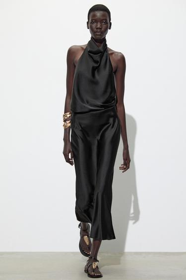 Zara Атласный топ с горловиной халтер