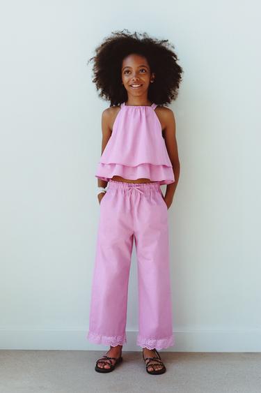 Zara Топ из поплина с двойными воланами и кружевом