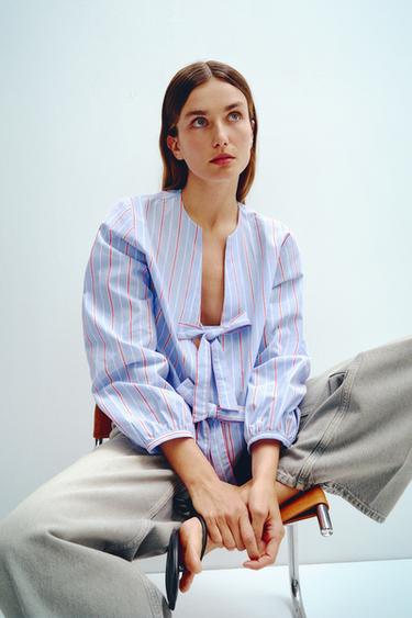 Zara Блуза из поплина с бантами купить с доставкой.